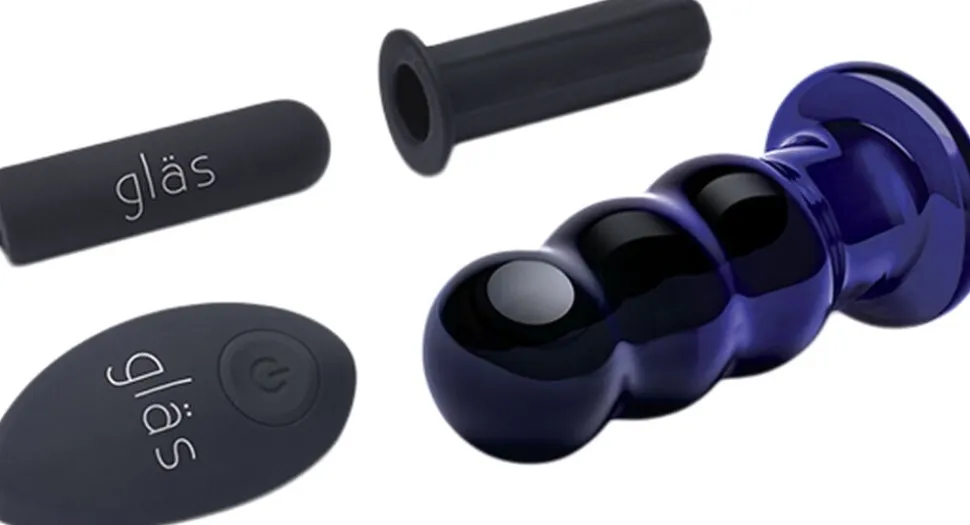 GLAS - RECHARGEABLE REMOTE CONTROLLED VIBRATING BEADED BUTTP
